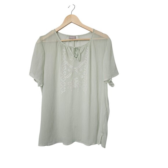 Chicos Shirt Womens Green Sheer  Top Iridescent  Sequin Embroidered‎ Size 22 - Picture 1 of 9